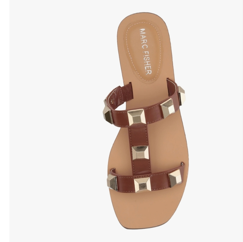 Marc Fisher Tan and Gold Studded Women's  Sandals, Size 10